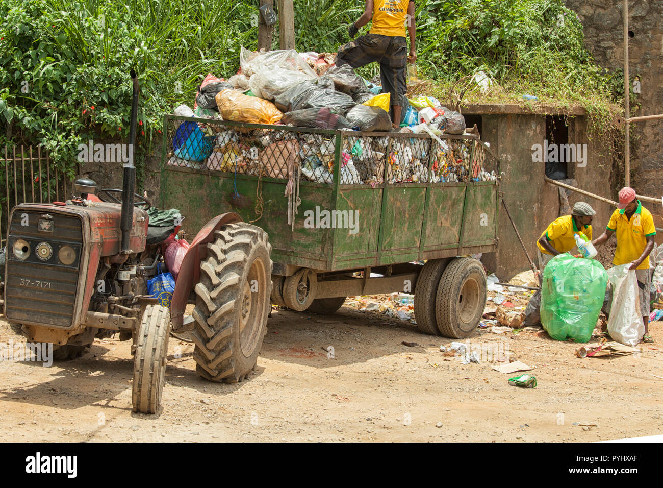Collecting village waste in truck on Aug 23,2013, in Kandy 