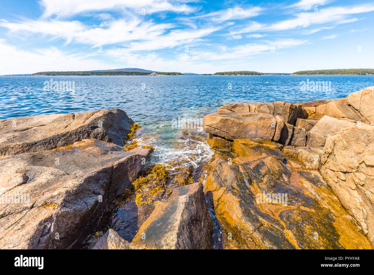 Schoodic Peninsula on the Atlantic Ocean in Acadia National Park on the coast of Maine in the United States Stock Photo