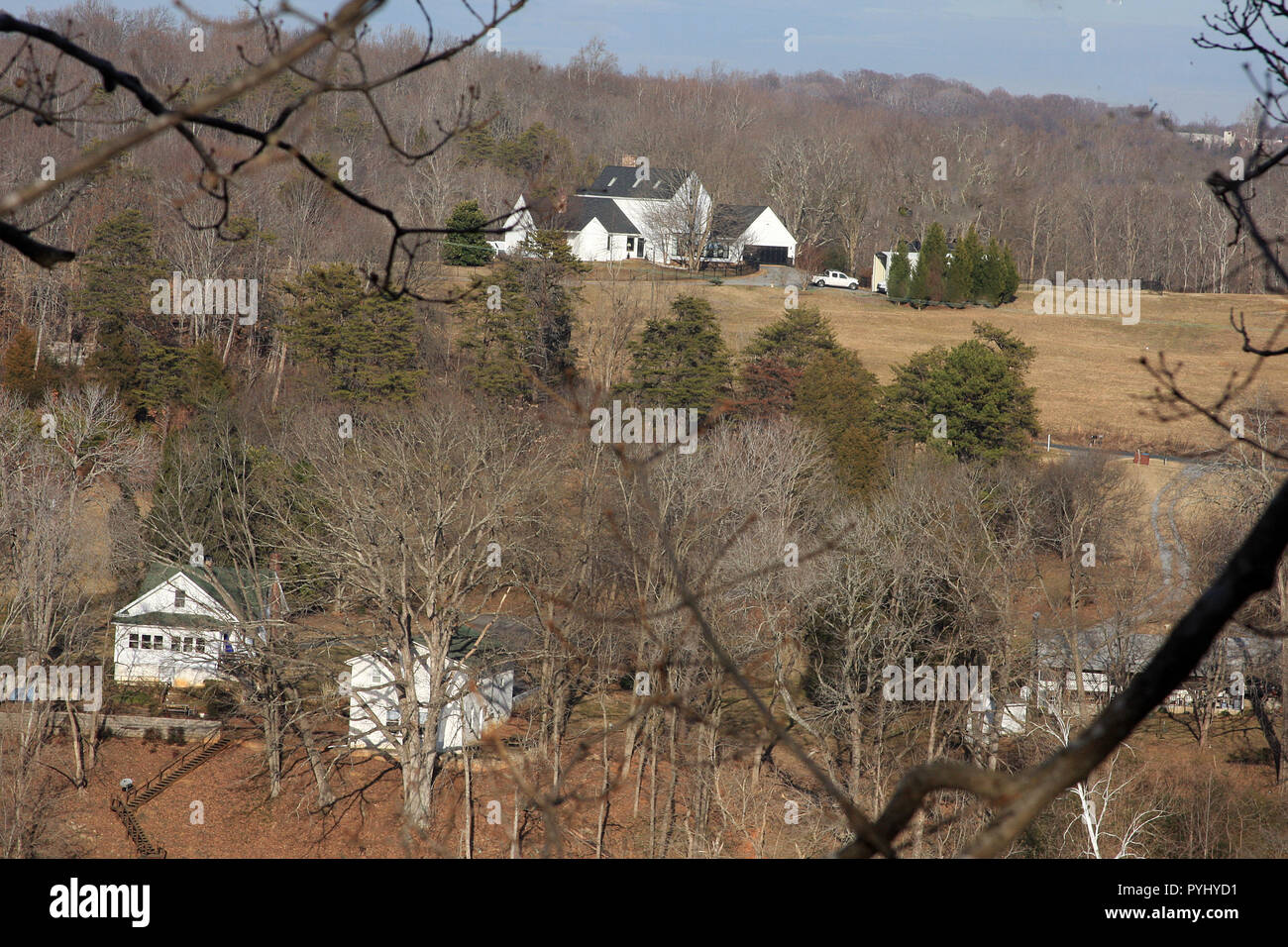 Houses on a hillside in rural Virginia in wintertime, USA Stock Photo
