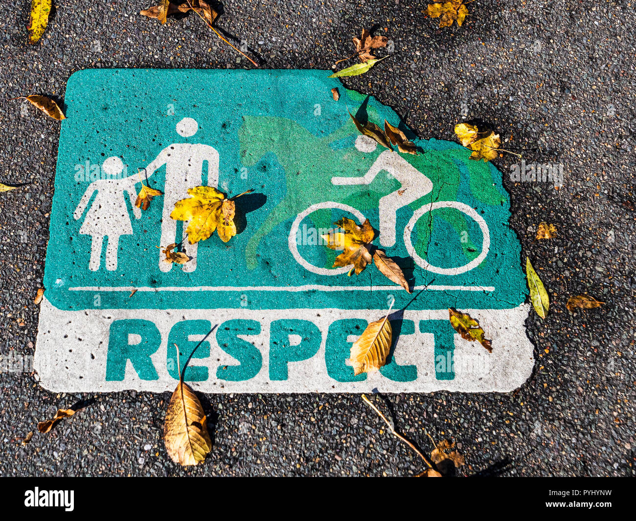 Cycling Shared Use Path Respect Sign Stock Photo