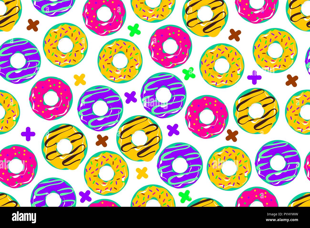 Glazed doughnut seamless pattern pop art style Stock Vector