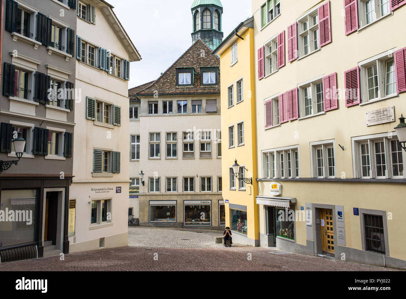 Zurich, Switzerland - March 2017: Glocken-Gasse a medieval alley street in Zurich city centre, Switzerland Stock Photo