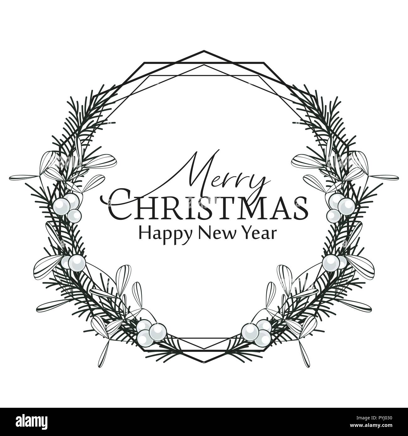 Christmas frame with pine branches and mistletoe Stock Vector Image