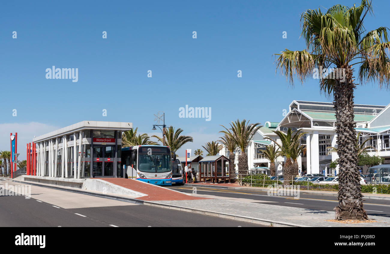 Cape Town, South Africa. The Myciti bus service stop on the V&A Waterfront Stock Photo