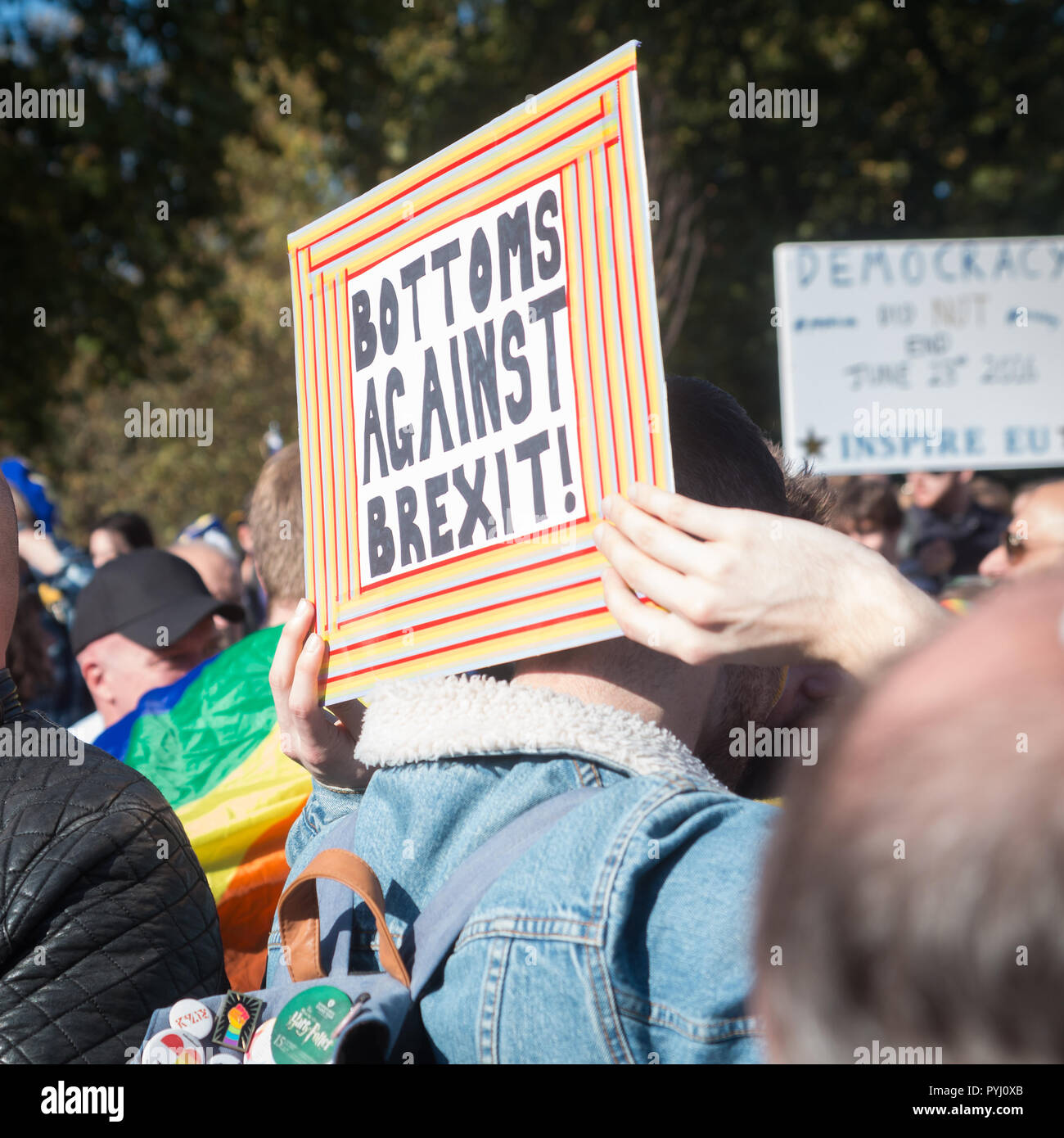 Bottoms against Brexit placard at the march for a people's vote and against Brexit in central London Stock Photo