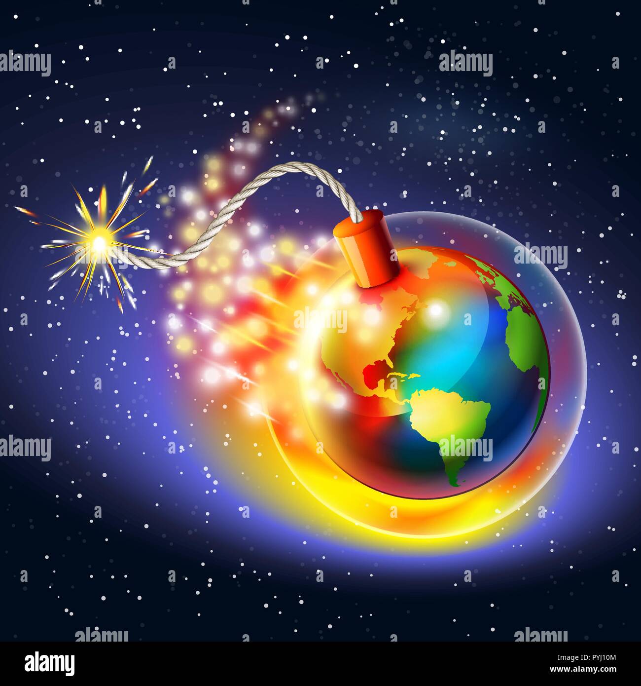 Global warming warning concept. Ozone hole, ultraviolet and greenhouse effect. Stock Vector