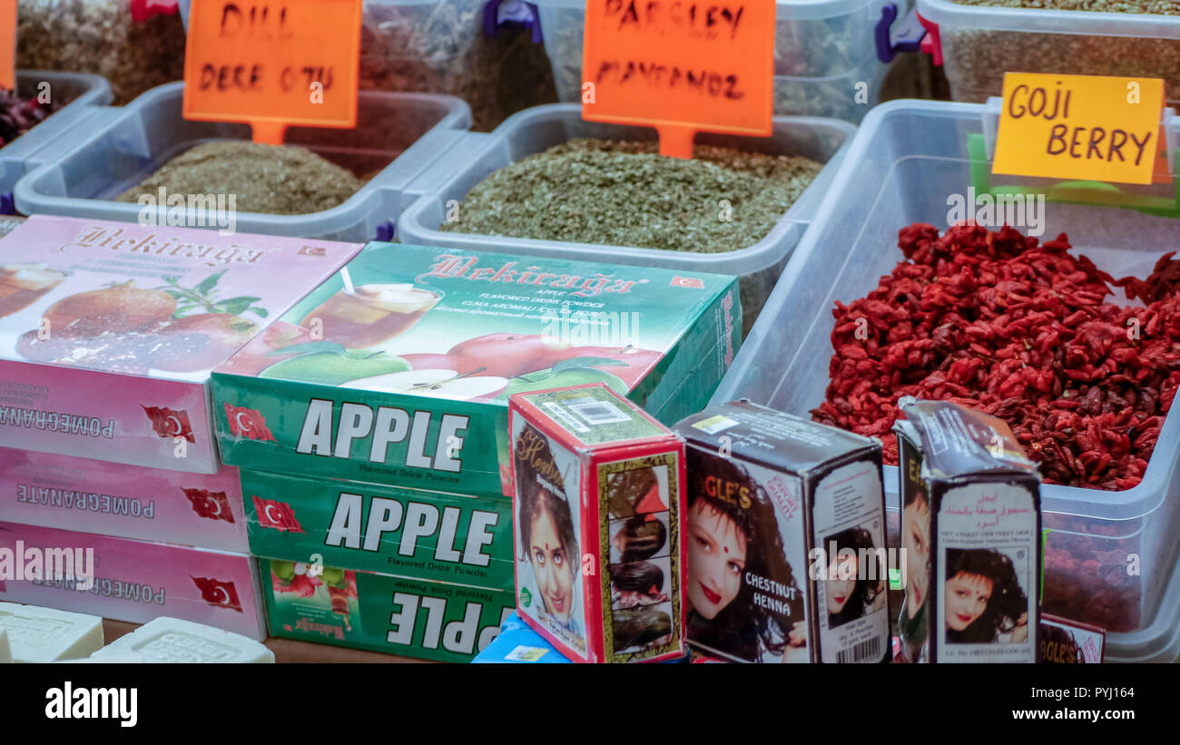 Turkish Market Stall Products Stock Photo