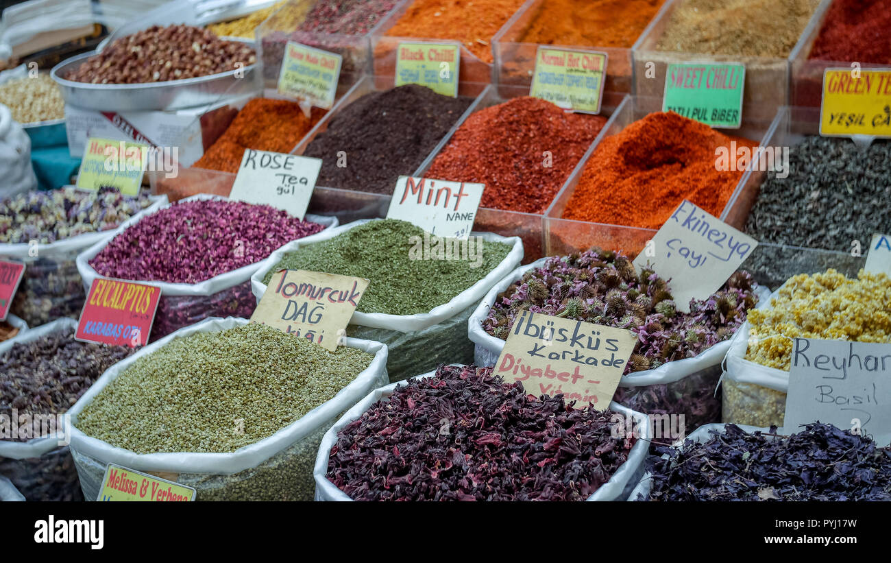 Turkish Herbs and Spices at Turkey Market Stock Photo