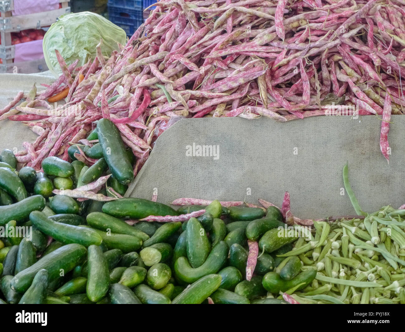 Market Stall with Red and Green Chilli Peppers Stock Photo - Alamy