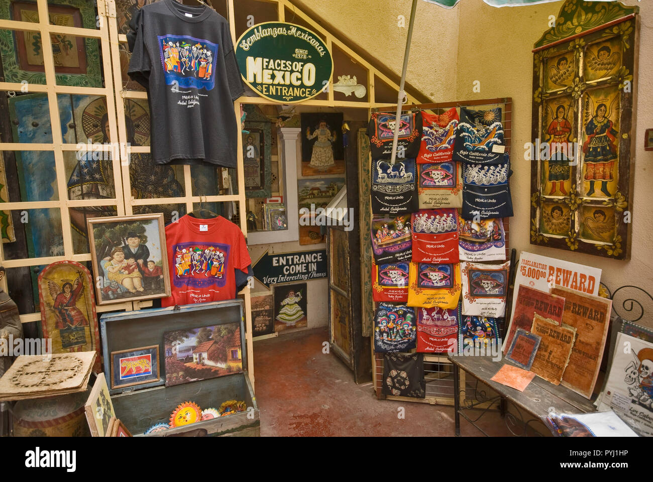 Products on display at art and craft shop in Todos Santos, Baja California Sur, Mexico Stock Photo