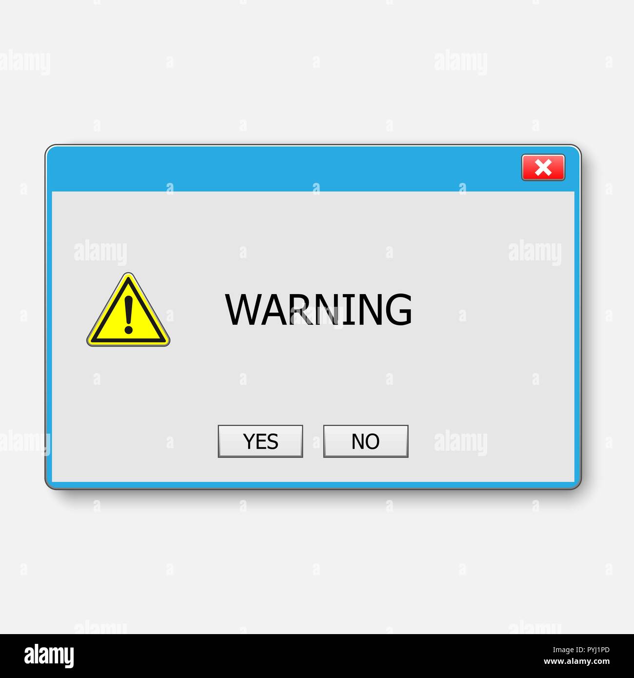 Window operating system warning. Illustration on white isolated background. Stock Vector