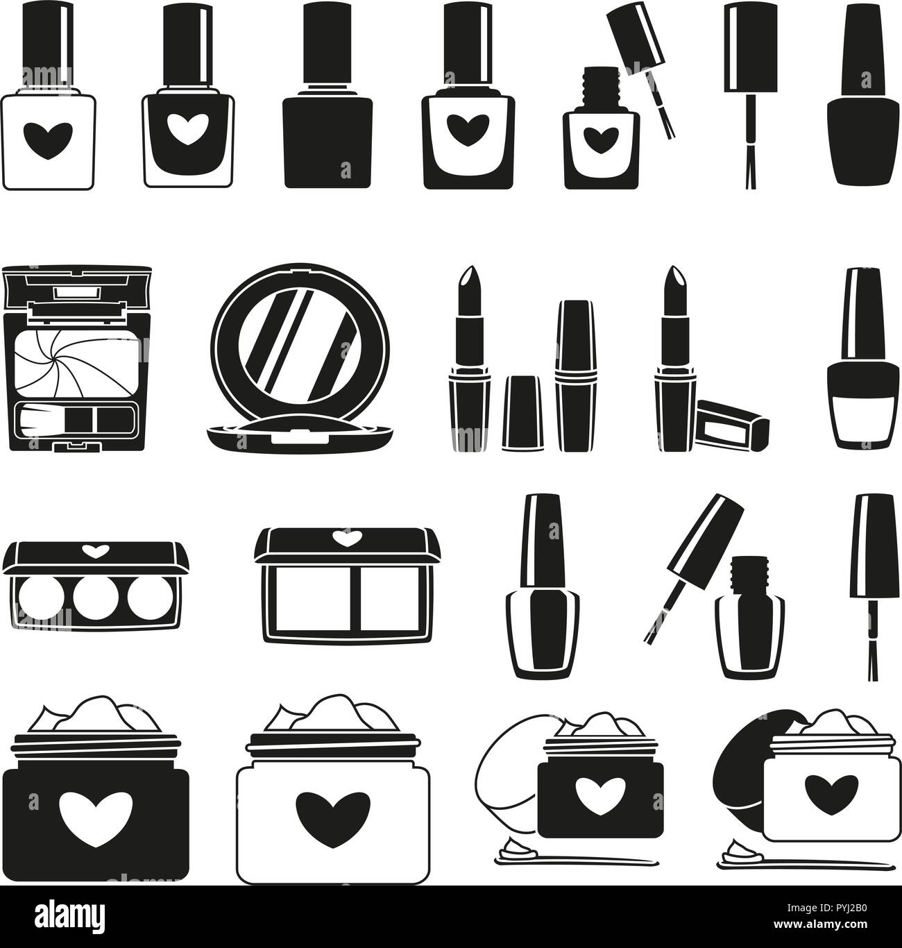 21 black and white make up silhouette elements Stock Vector