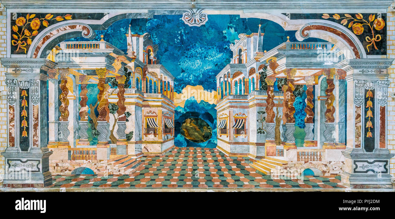 Amazing perspective mosaic in the Church of the Immaculate Conception (Chiesa dell'Immacolata Concezione al Capo) in Palermo. Sicily, Italy. Stock Photo