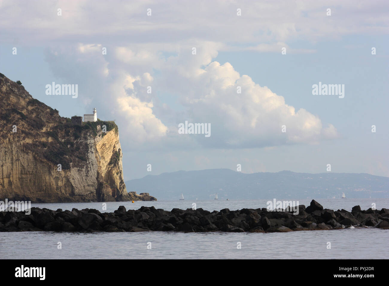The lighthouse of Capo Miseno promontory Stock Photo