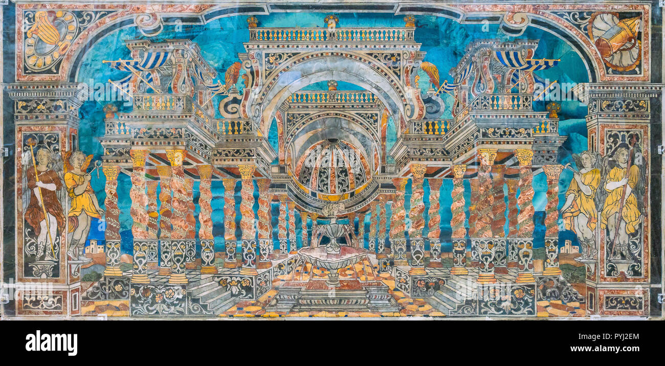 Amazing perspective mosaic in the Church of the Immaculate Conception (Chiesa dell'Immacolata Concezione al Capo) in Palermo. Sicily, Italy. Stock Photo
