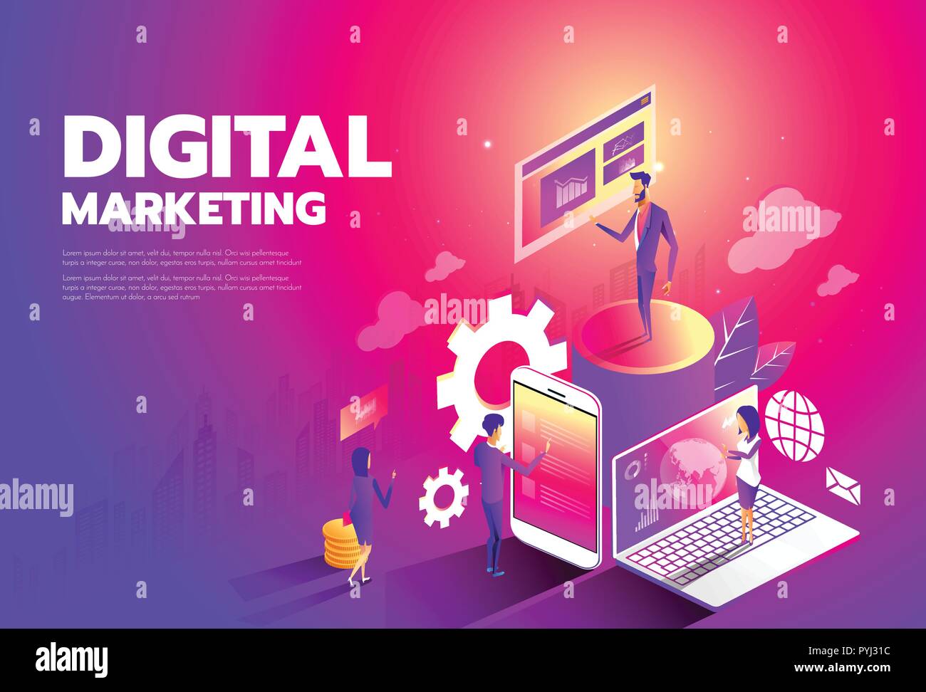 Isometric Style Design Content Marketing Strategy Digital