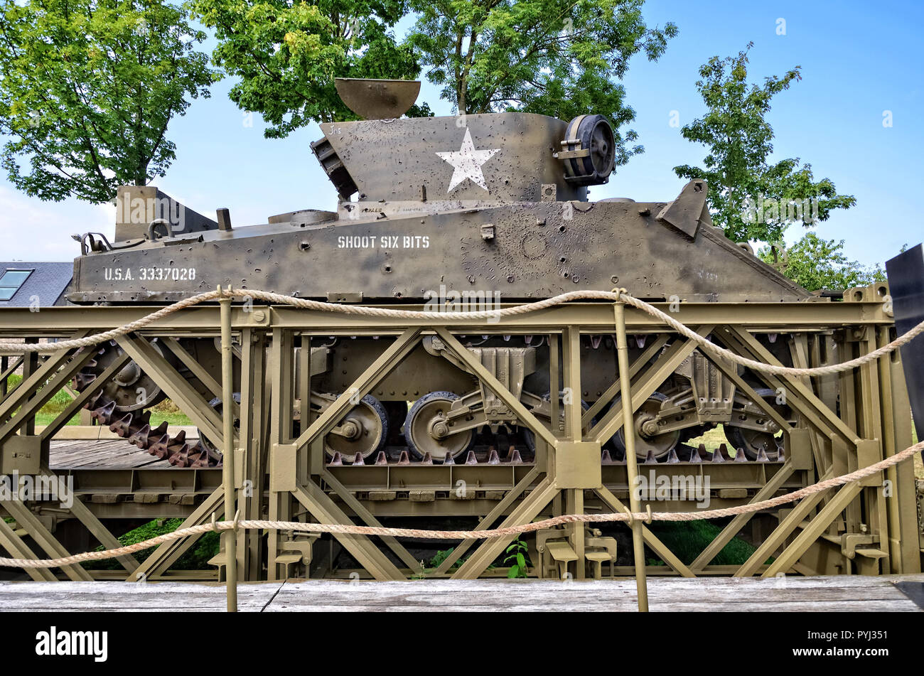 M32 Armoured Recovery Vehicle on a Bailey Bridge Stock Photo