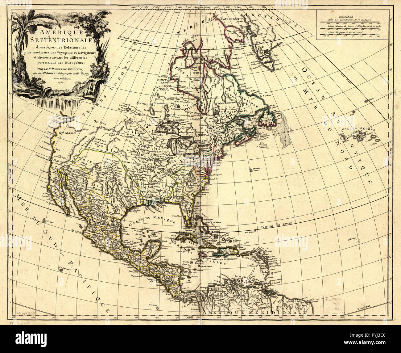Vintage Maps / Antique Maps - Amérique septentrionale, dressée sur les relations les plus modernes des voyageurs et navigateurs, et divisée suivant les differentes possessions des européens Stock Photo
