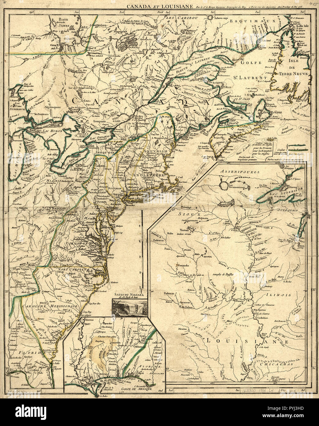 Vintage Maps / Antique Maps - Canada et Louisiane map ca. 1755 Stock Photo