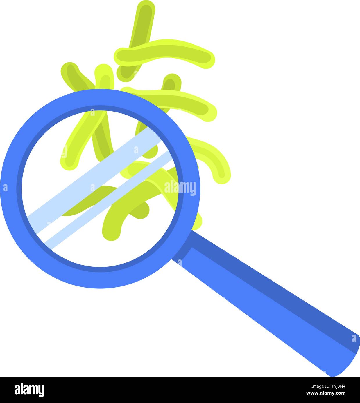 Virus under magnify glass icon, flat style Stock Vector