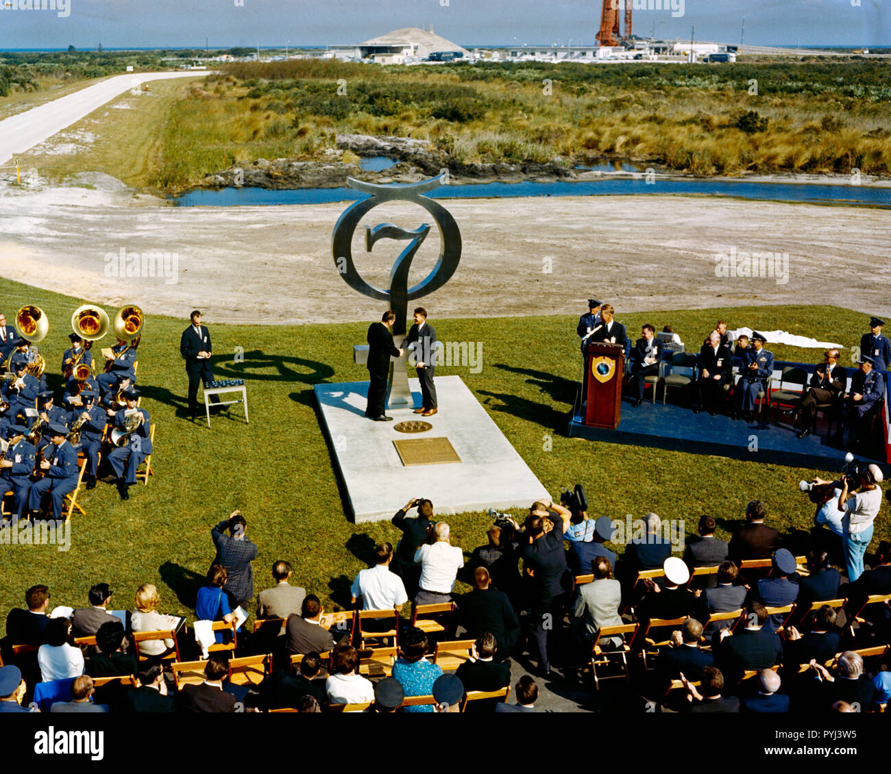 (1964) --- Wide angle view of the Mercury 7 memorial dedication. Photo credit: NASA Stock Photo