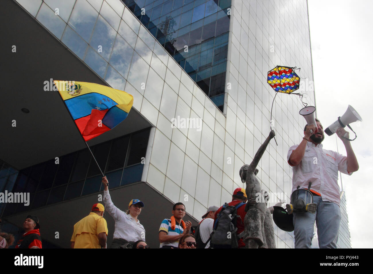 Caracas Venezuela April 07, 2018: Opposition leaders against Nicolas Maduro dictatorship government speaking to people Stock Photo