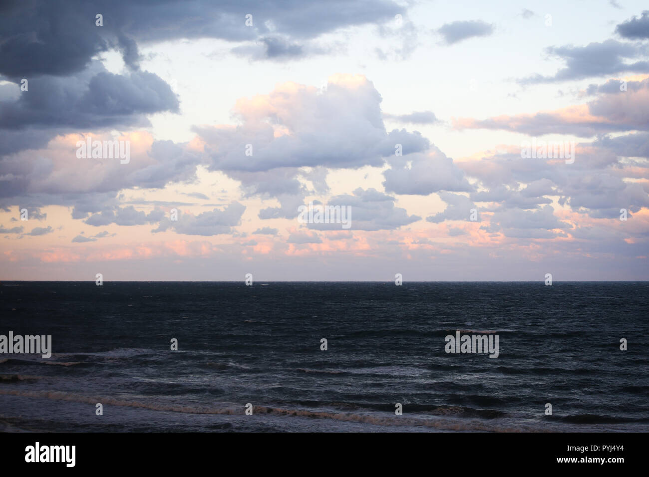 Black sea waters on the coastline of Bulgaria, in a cloudy late autumn day Stock Photo