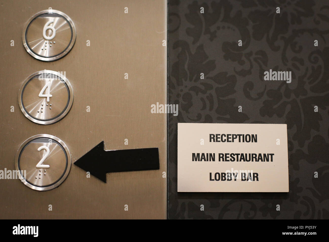Details with the braille floor buttons on a modern elevator in a luxury
