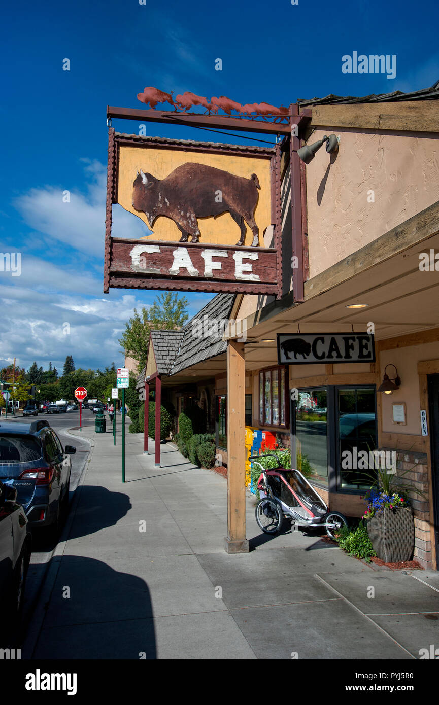 Buffalo Cafe sign in Whitefish, Montana Stock Photo Alamy