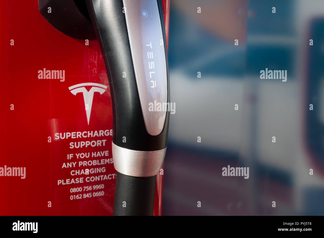Close up of a Tesla supercharger plug Stock Photo