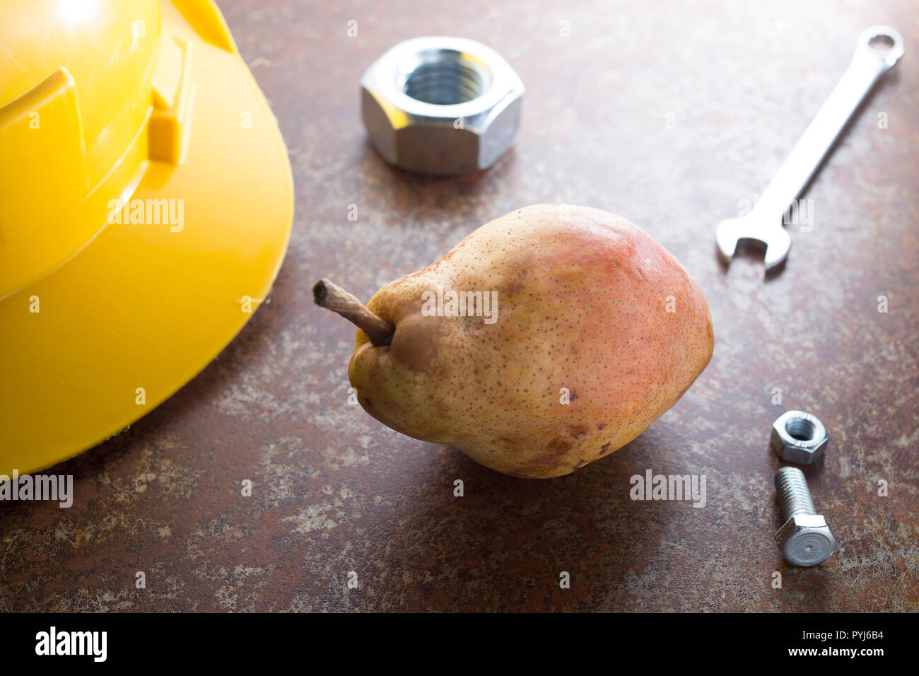 pear and work, break time Stock Photo