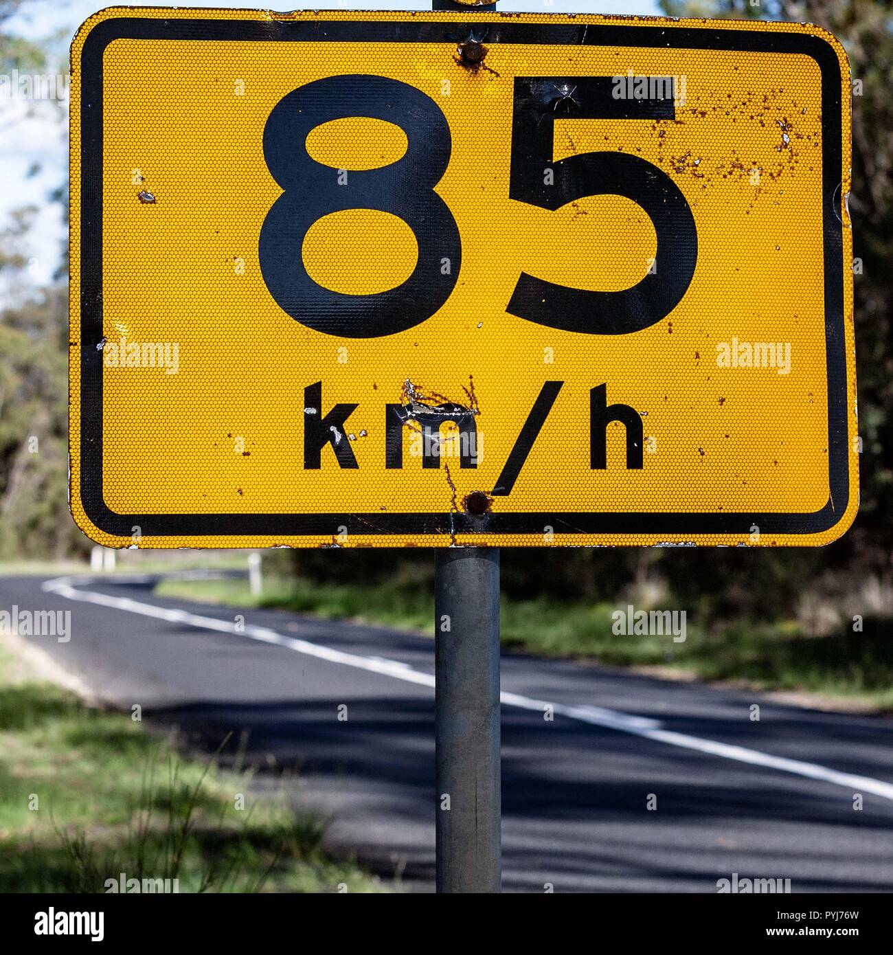 Safety first road signs found along the road on an Australian outback adventure. Stock Photo