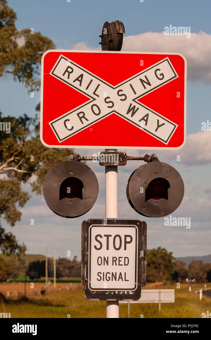 Train Or Railway Or Railroad Crossing Signs Found Along The Road On An Australian Outback Adventure Stock Photo Alamy