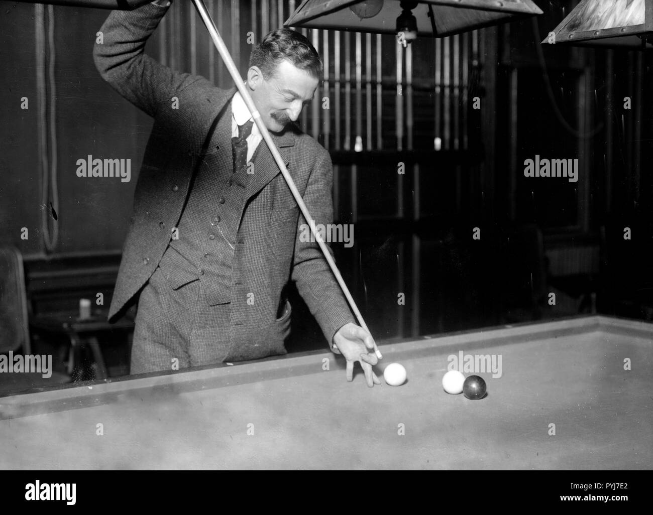 Photo shows Edouard Roudil, French billards player, possibly at championship game with Edward Gardner, reported in New York Times, Feb. 18, 1912. Stock Photo