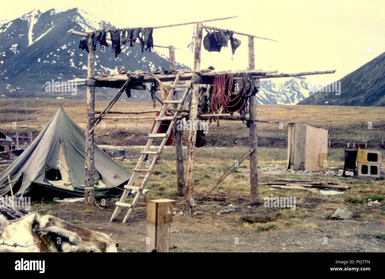 Dry Fish Rack Alaska Drying racks, Anaktuvuk Village, Alaska ca. 1975 Stock Photo - Alamy