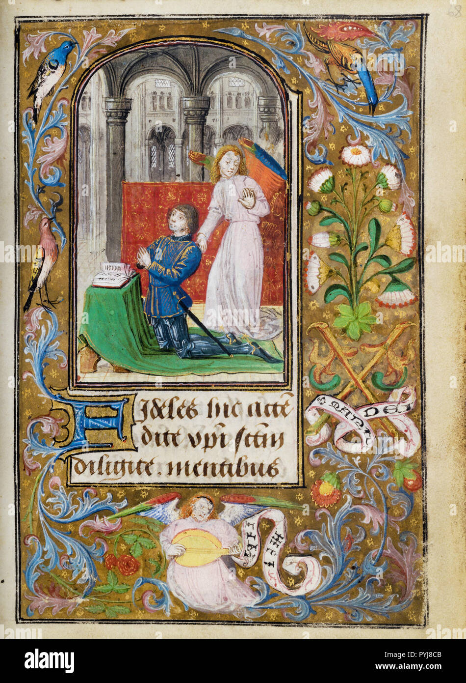 Lieven van Lathem, Charles the Bold Presented by an Angel, , Circa 1471 Tempera colors, gold leaf, gold, silver, ink on parchment, The J. Paul Getty Museum, Los Angeles, USA. Stock Photo