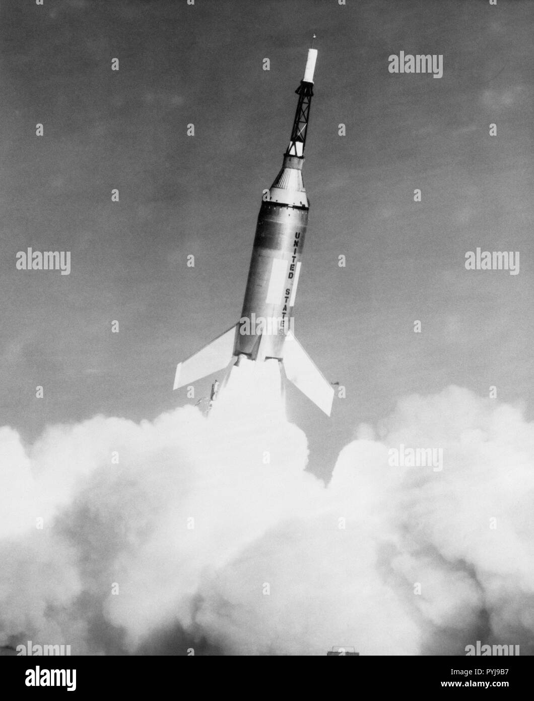 (4 Nov. 1959) --- Launch of Little Joe-2 from Wallops Island carrying Mercury spacecraft test article. Stock Photo