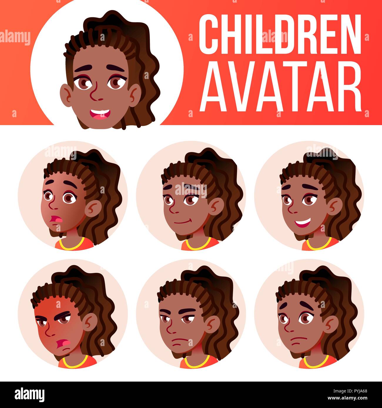 Girl Avatar Set Kid Vector. Black. Afro American. High School. Face ...