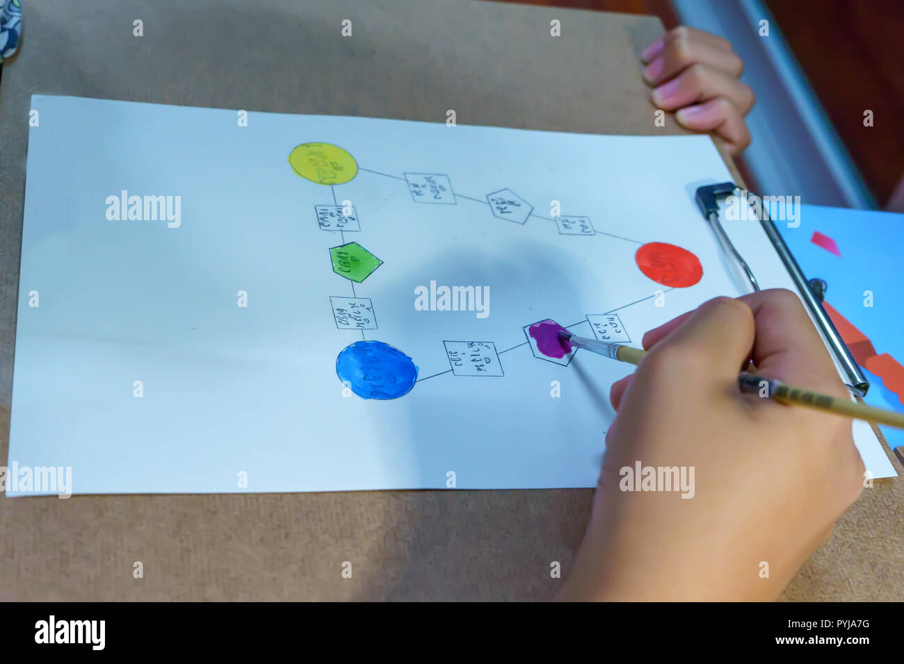 The children are learning to mix colors. It is homework Stock Photo - Alamy