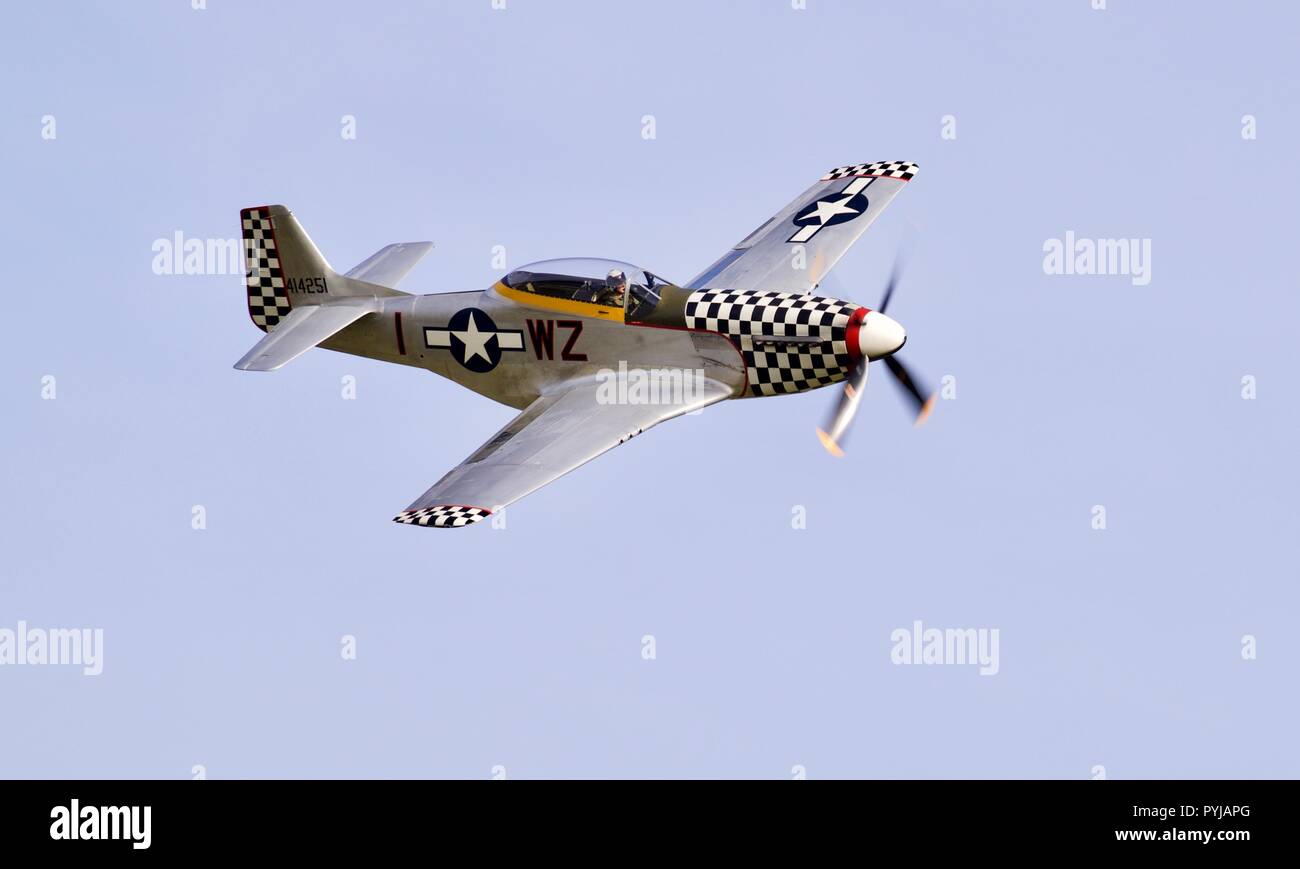 North American TF51D Mustang ‘Contrary Mary’ (G-TFSI) flying at Shuttleworth Race Day on the 7th October 2018 Stock Photo