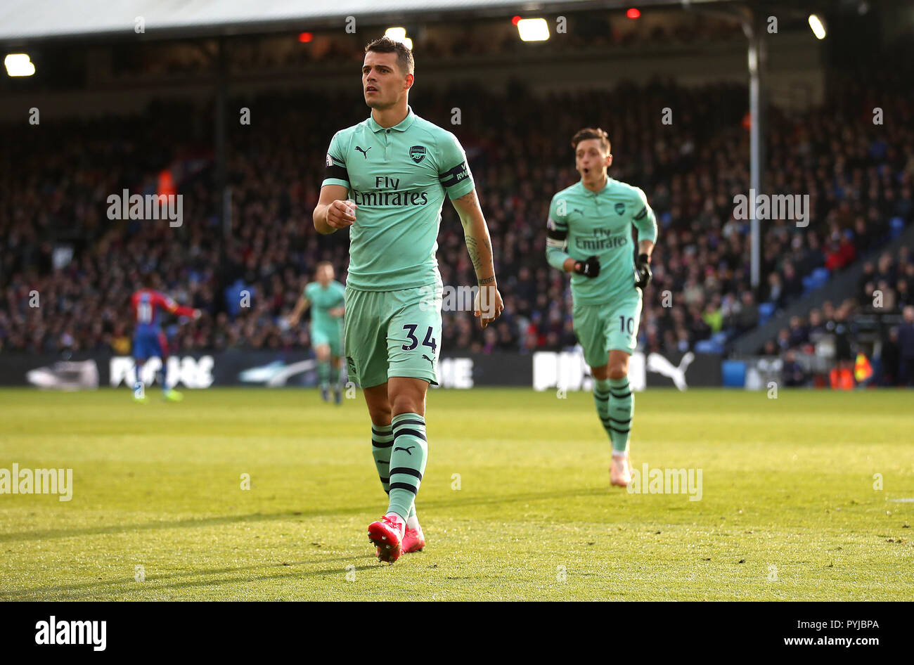 Arsenal's Granit Xhaka celebrates scoring his side's first goal of the