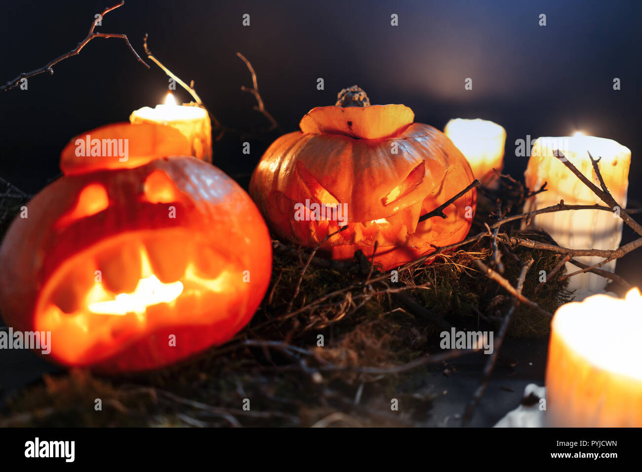 Pumpkins in forest cemetery hi-res stock photography and images - Alamy