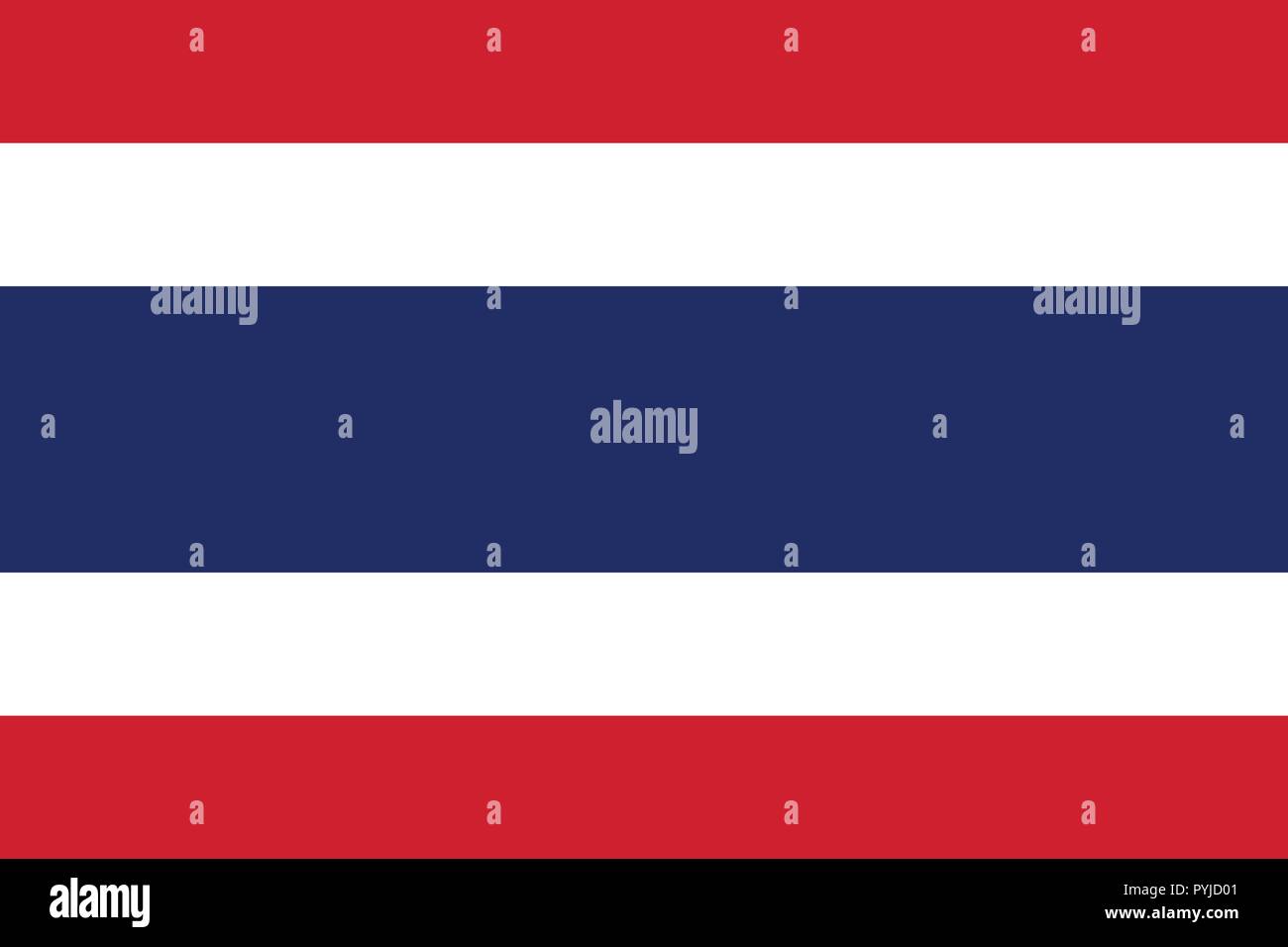 Vector image for Thailand flag. Based on the official and exact Thai flag dimensions (3:2) & colors (186C, White and 280C) Stock Vector