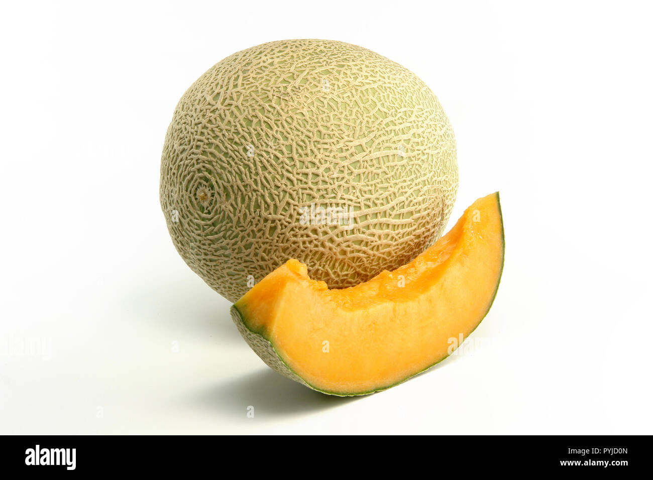 Melon and slice on white background Stock Photo