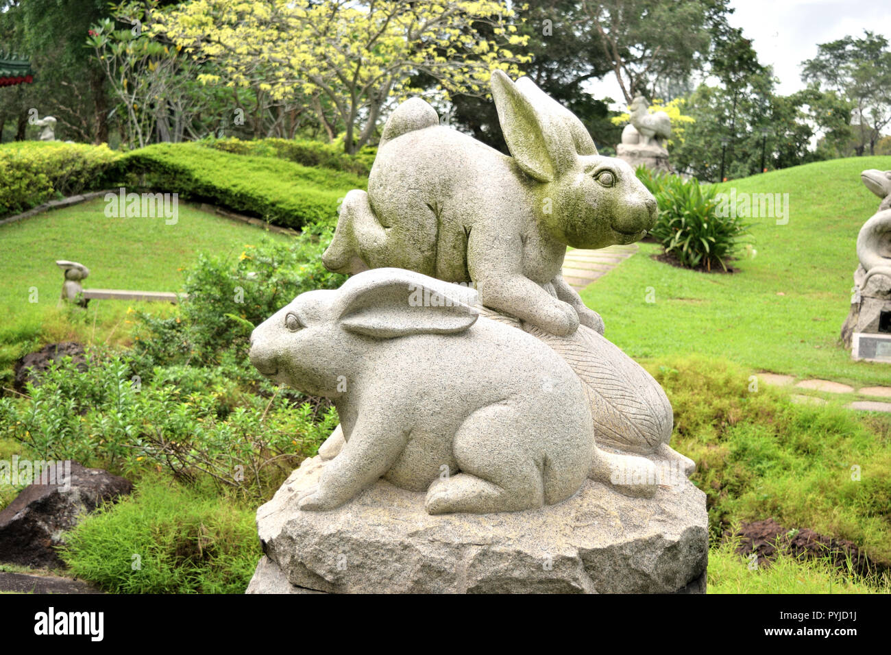 Singapore - October 28, 2018: sculpture representing the zodiacal sign of the rabbit in Chinese calendar Stock Photo