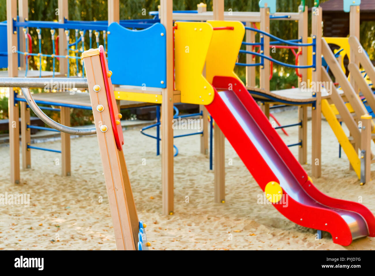 Children playground and modern complex with outdoor facilities Stock