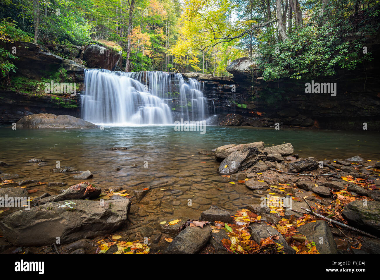 The falls of Mill Creek in Ansted, West Virginia fall delicately over