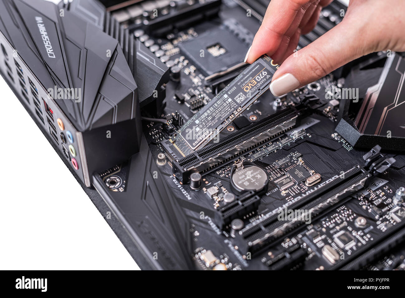 Hard disk SSD m2 on the motherboard background Stock Photo - Alamy