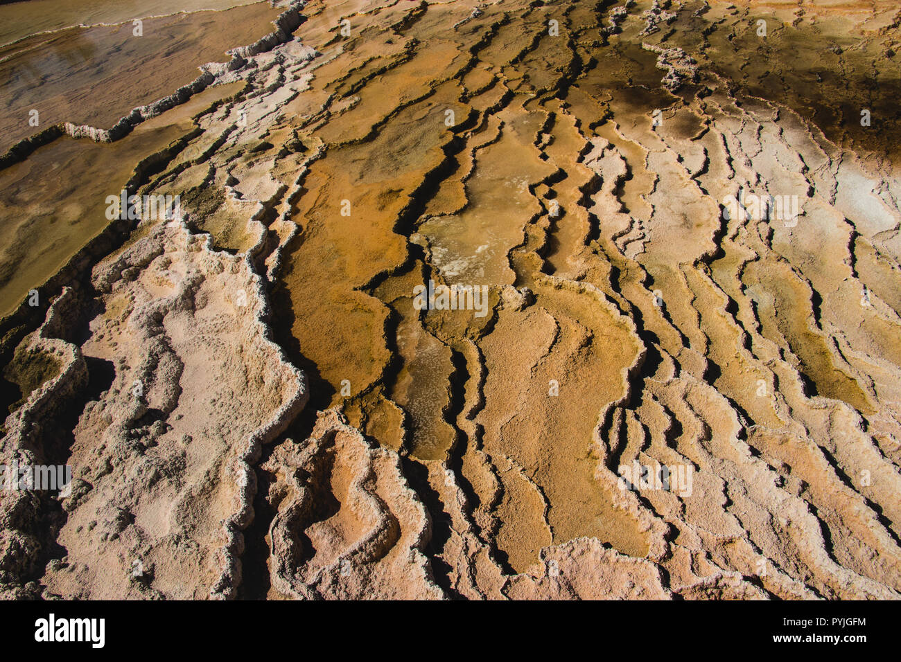 Limestone formations - Mammoth Hot Springs - Yellowstone National Park Stock Photo