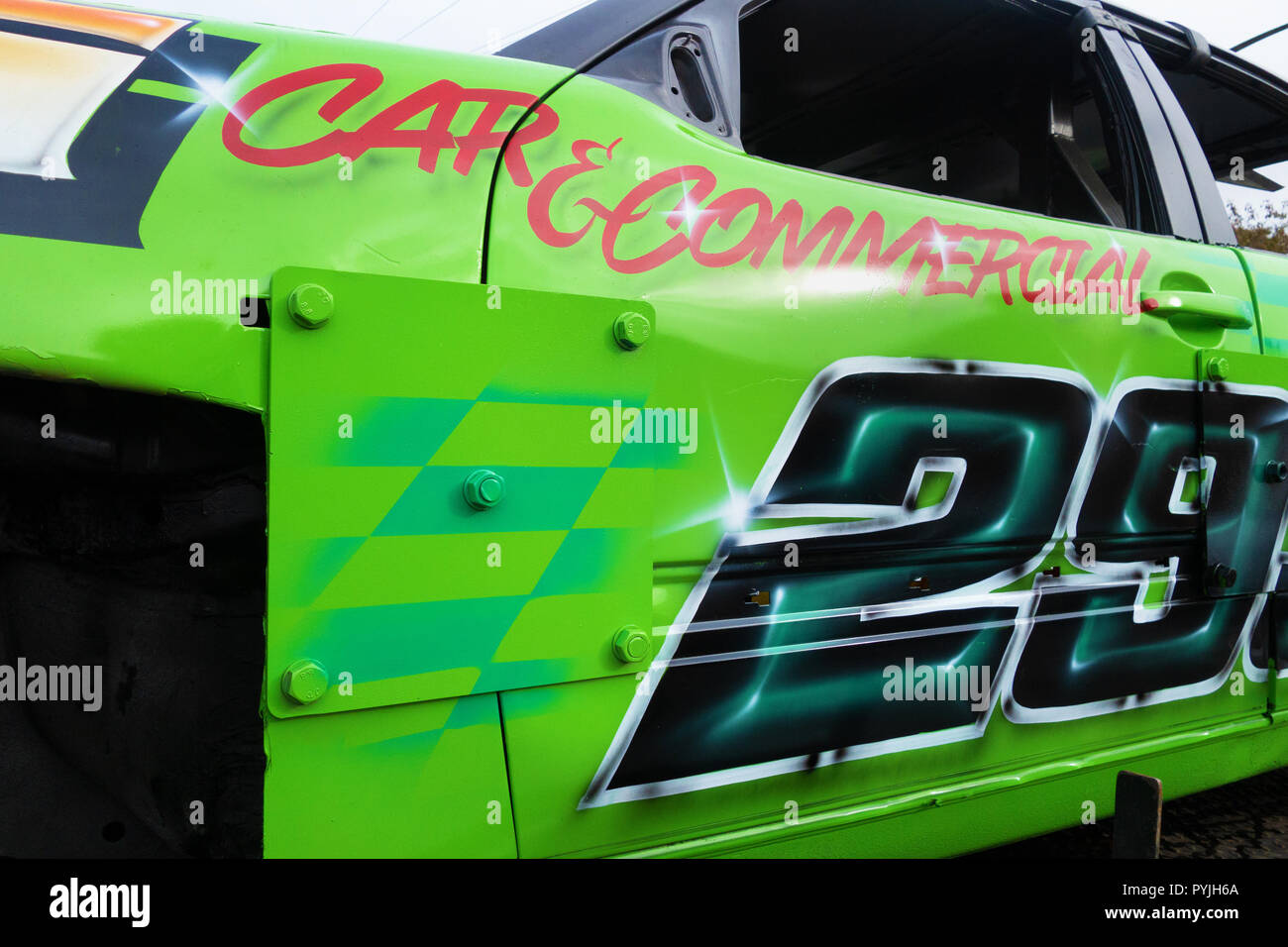 Closeup of sign written door on a stockcar hi-res stock photography and ...